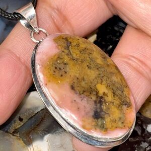 Beautiful Pink & Brown Peruvian Opal Pendant 2”